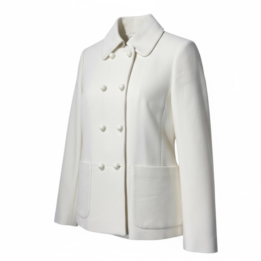 J. Crew Double-Breasted‎ Creamy White Wool Crepe Coat Women’s Size 6